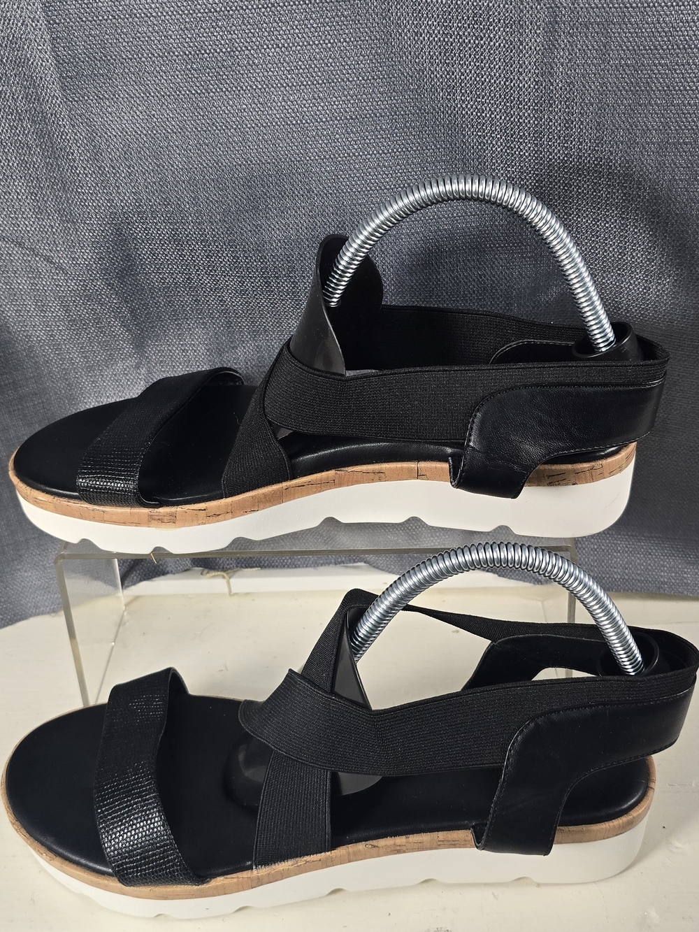 Nine West Black Elastic Crisscross Platform Sandals with Cork Accent